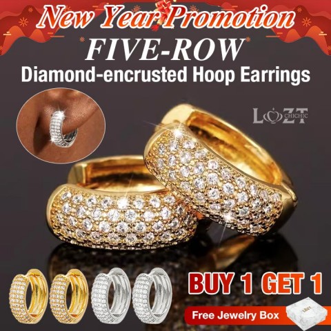 Five-row Diamond-encrusted Hoop Earrings