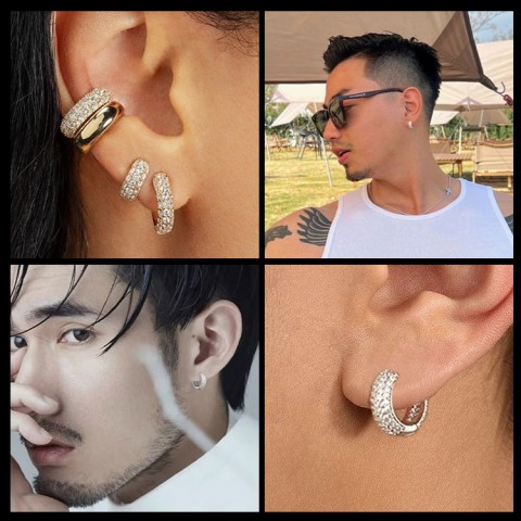 Five-row Diamond-encrusted Hoop Earrings