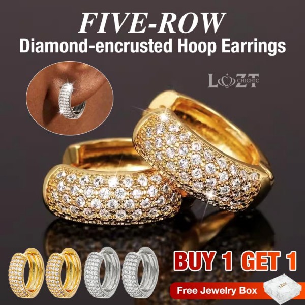 Five-row Diamond-encrusted Hoop Earrings