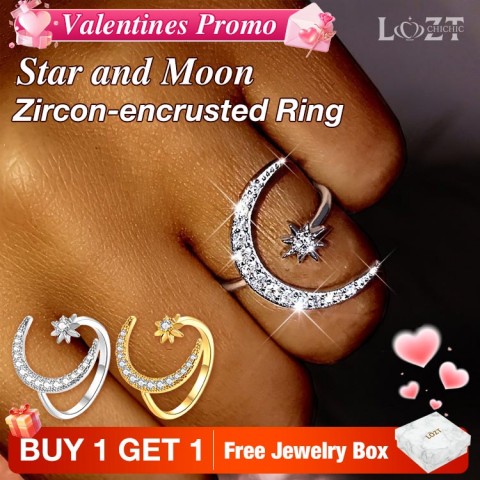 Star and Moon Zircon-encrusted Ring
