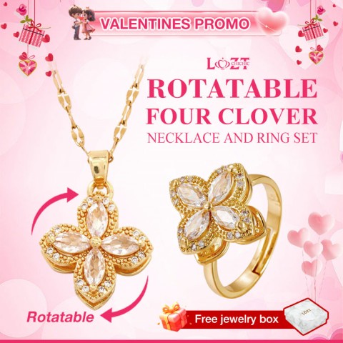 Rotatable Four Clover Necklace and Ring Set