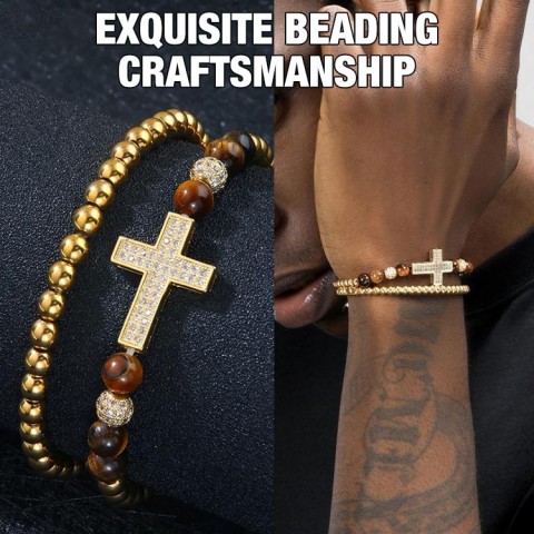 Tigers eye and gold cross bracelet