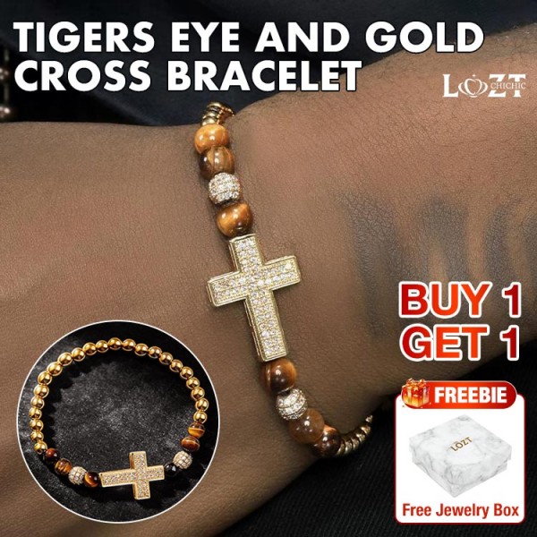 Tigers eye and gold cross bracelet