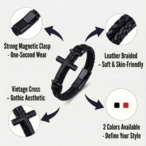 Vintage Cross Design Magnetic Closure Bracelet