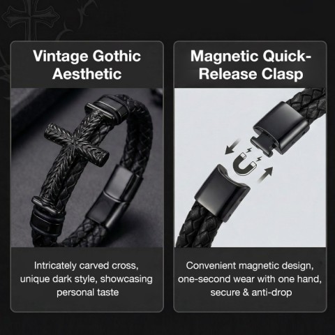 Vintage Cross Design Magnetic Closure Bracelet