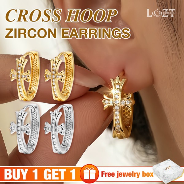 Cross Hoop Zircon Earrings