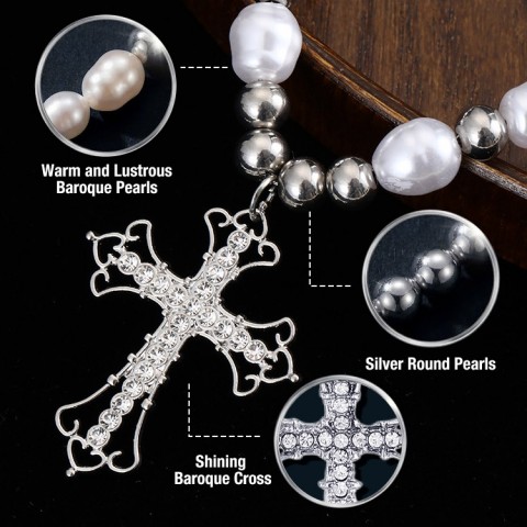 Pearl and diamond Cross Necklace