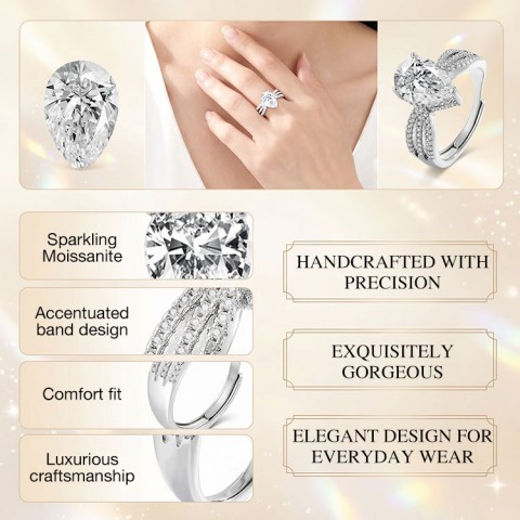 Teardrop-shaped Adjustable Moissanite Ring