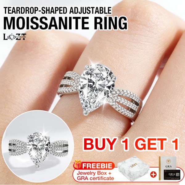 Teardrop-shaped Adjustable Moissanite Ring