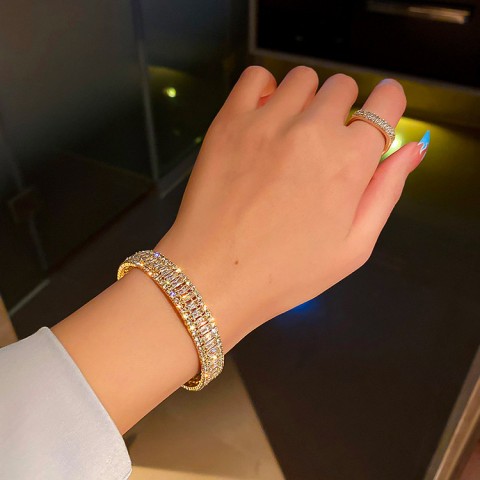 Triple Layer Zircon Gold Plated Bracelet Set