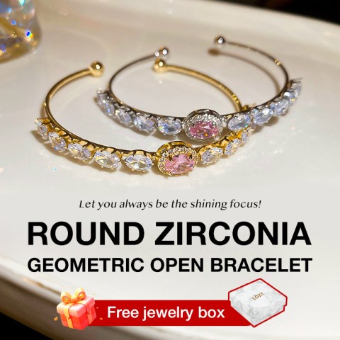Round Zirconia Geometric Open Bracelet
