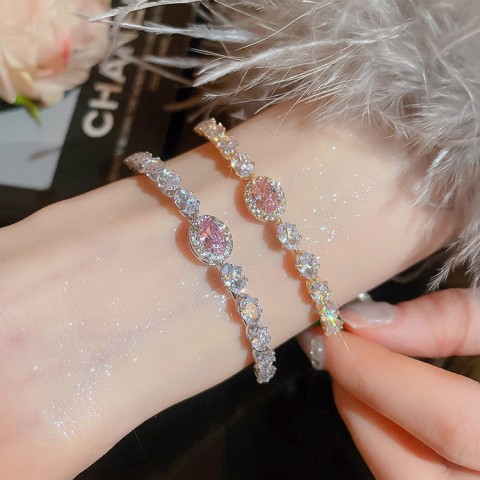 Round Zirconia Geometric Open Bracelet