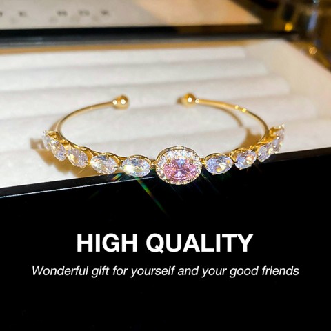 Round Zirconia Geometric Open Bracelet