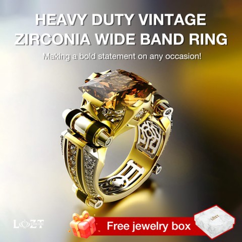 Heavy Duty Vintage Zirconia Wide Band Ring