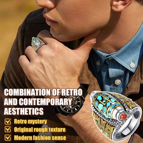 Nine-eyed Dzi index finger ring