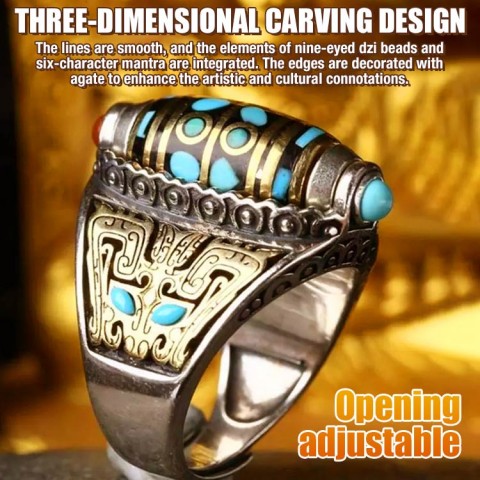 Nine-eyed Dzi index finger ring