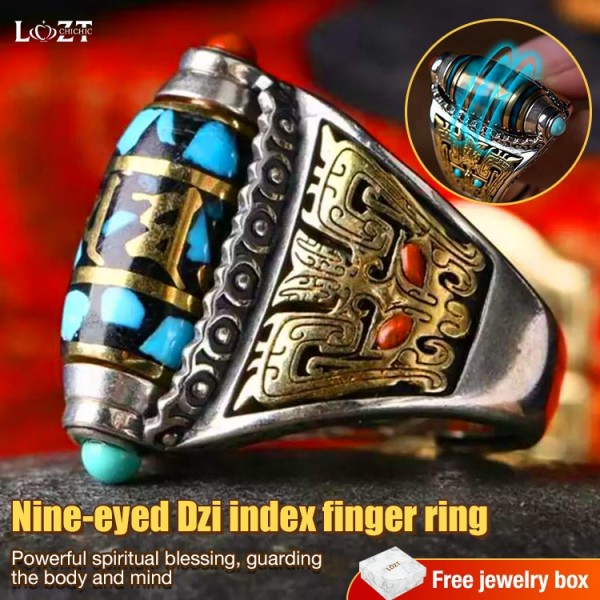 Nine-eyed Dzi index finger ring
