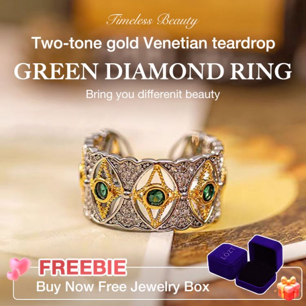 Two-tone gold Venetian teardrop green di..