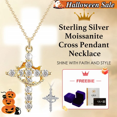 Sterling Silver Moissanite Cross Pendant Necklace
