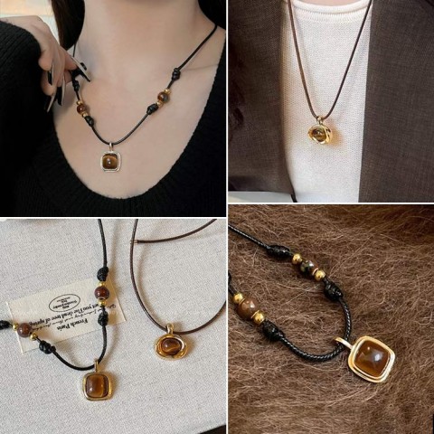 Tiger Eye Braided Leather Necklace