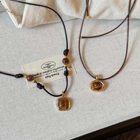 Tiger Eye Braided Leather Necklace