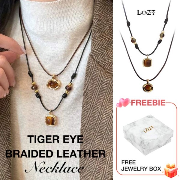 Tiger Eye Braided Leather Necklace