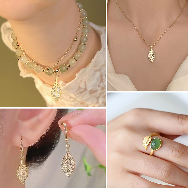  Mid-year Promo-18K Gold Branches And Jade Leaves Series Jewelry-Four-piece set for only ₱580 each