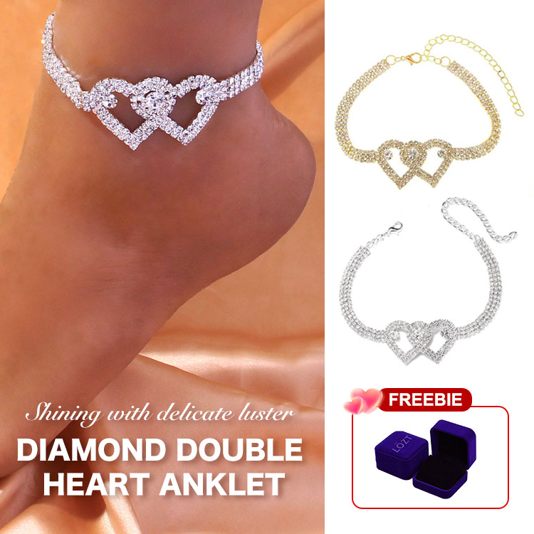 Fashion Diamond Double Heart Anklet - May your heart be filled with love, joy, and good dreams
