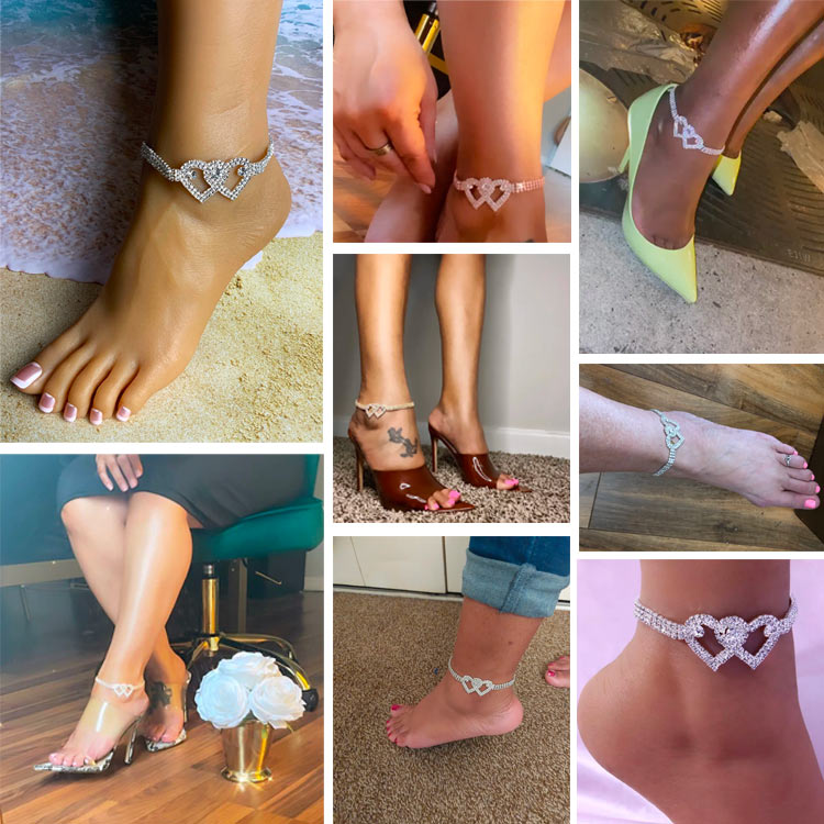 Fashion Diamond Double Heart Anklet - May your heart be filled with love, joy, and good dreams