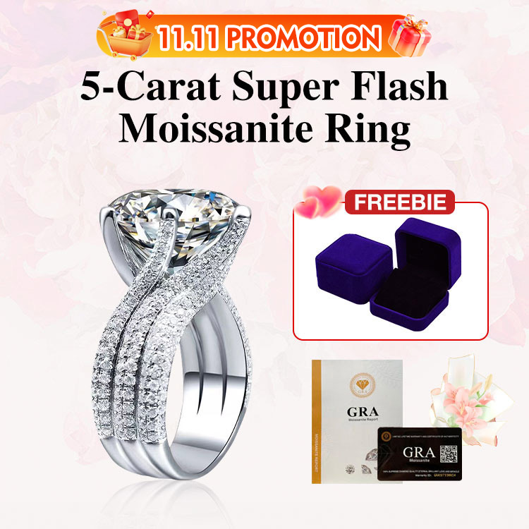 Christmas sale -Adjustable 5-Carat Super Flash Moissanite Ring - Free gift box. GRA Certified. Shipping from Manila