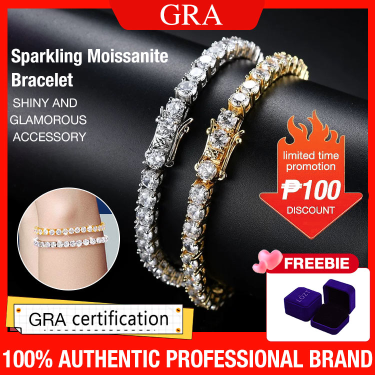 New Year Promotion - Sparkling 3MM Moissanite Tennis Bracelet with free jewelry box. Chain length 20cm. GRA Certified. Shipping from Manila
