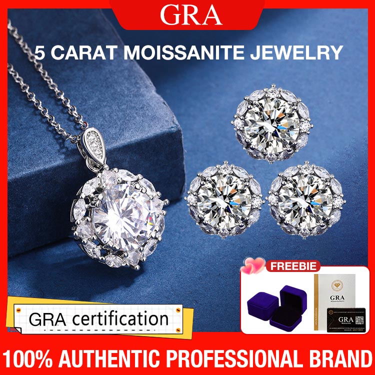 New Year Promotion - Second ring only 699₱ - Shining all day - 5 carat moissanite jewelry Set - GRA certificate, free gift box