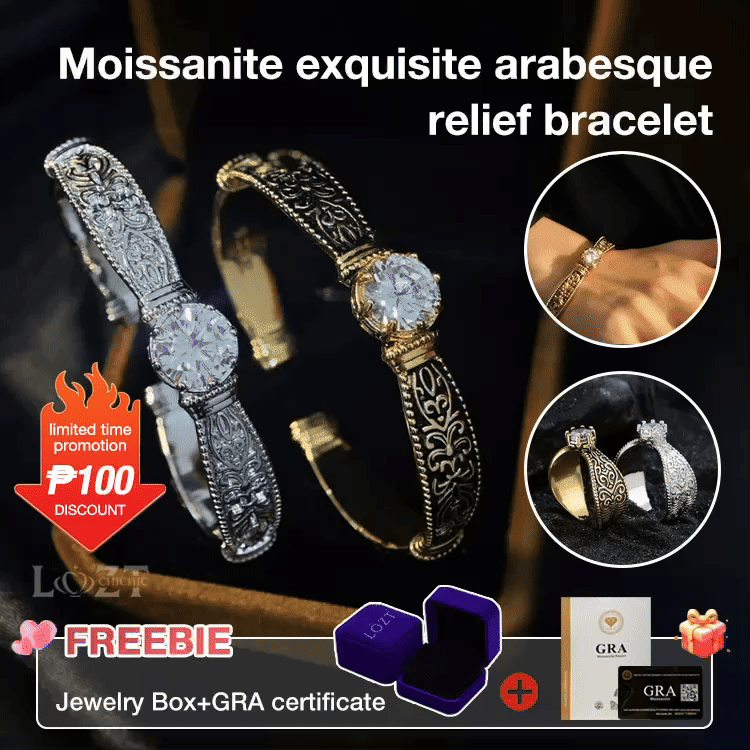 Limited ₱100 off - Sold over 100,000 pieces in Korea - Moissanite exquisite arabesque relief bracelet - Gra certified, Free jewelry box