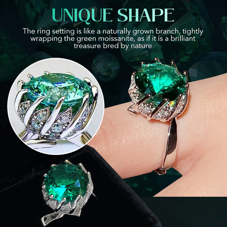 Lotus Aurora Green 5 Carat Moissanite Ring - Free gift box. GRA Certified. Adjustable size