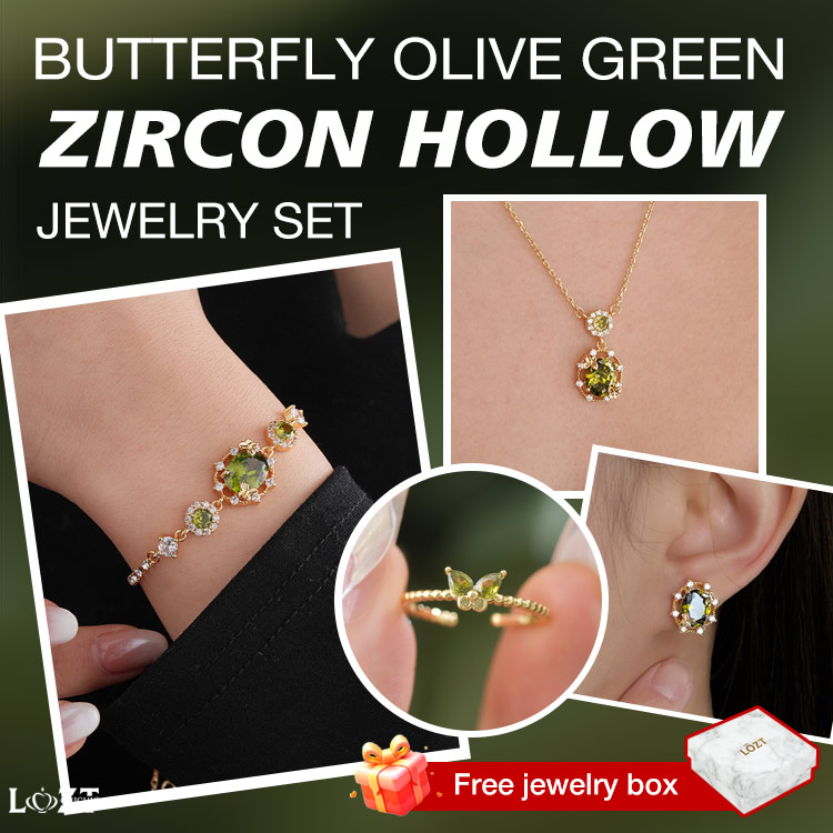 77 Big Sale - Special Offer - Butterfly Olive Green Zircon Hollow Jewelry Set - Elegant and Timeless - Comes with an Exclusive Gift Box	
