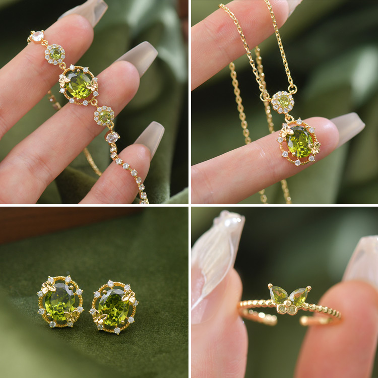 77 Big Sale - Special Offer - Butterfly Olive Green Zircon Hollow Jewelry Set - Elegant and Timeless - Comes with an Exclusive Gift Box	