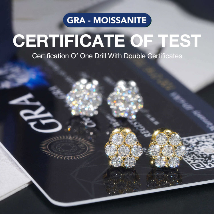 Womens Day Promotion - Buy 1 Get 1 Free - Flower Beaded Moissanite Earrings - GRA Certified - Comes with a Custom Jewelry Box