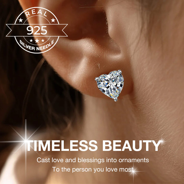 Valentines Promo -- Buy 1 Get 1-Heart Moissanite Earrings– GRA Certified Brilliance – Free Luxury Jewelry Box – Perfect Holiday Gift to Sparkle Your Season!