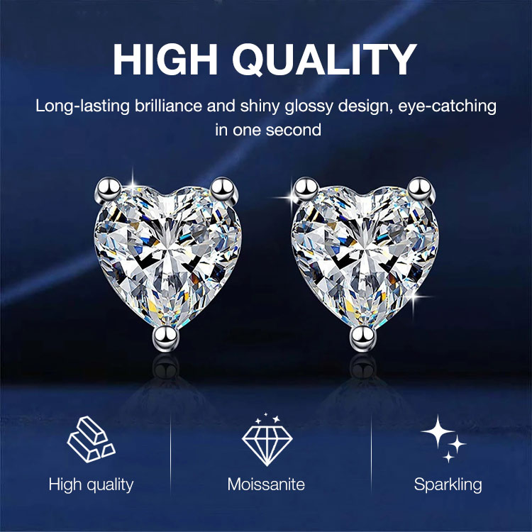 Valentines Promo -- Buy 1 Get 1-Heart Moissanite Earrings– GRA Certified Brilliance – Free Luxury Jewelry Box – Perfect Holiday Gift to Sparkle Your Season!