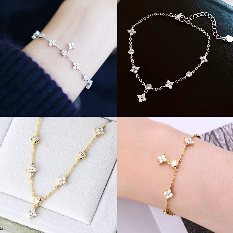 Mothers day promotions- Ophelia Clover Moissanite Bracelet-A Spark of Luck and Love - GRA certificate free gift box