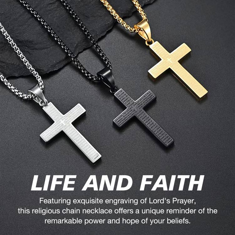 Marys Month promotions -The Lord s Prayer Cross Necklace The exquisite biblical verse etched upon it will inspire the strength of your faith daily and bring you inner peace . Beautifully reflects your devotion and beliefs 