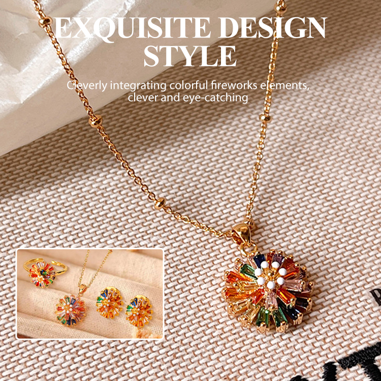 New Year Promotion - Rotatable Rainbow Zircon Firework Ring Set - Free Custom Jewelry Box