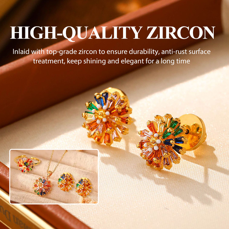 New Year Promotion - Rotatable Rainbow Zircon Firework Ring Set - Free Custom Jewelry Box