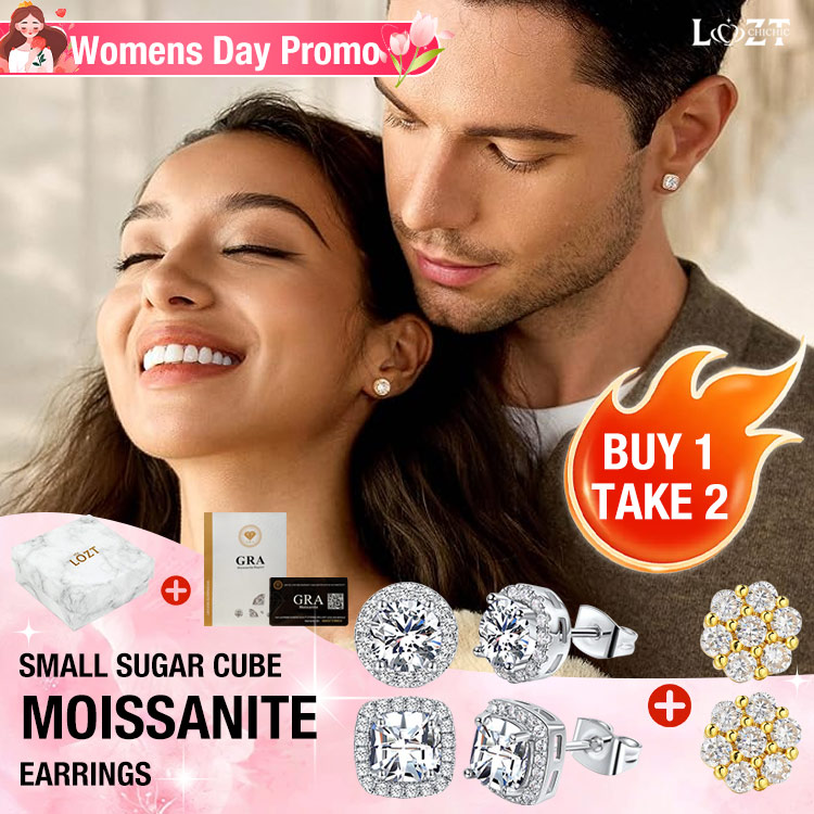 Womens Day Promo buy 1 take 2 - Small sugar cube Moissanite earrings - GRA certified - Comes with a custom jewelry box