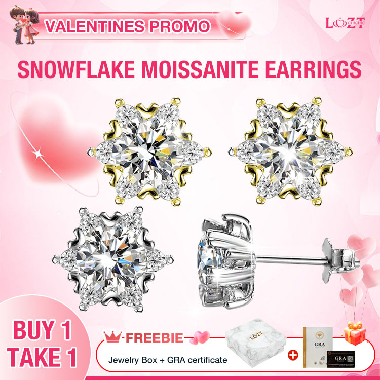 Valentines Promo - Snowflake Moissanite Earrings - GRA certificate, free gift box