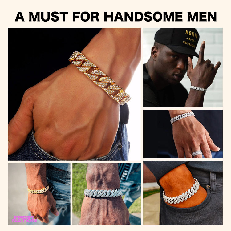 Buy bracelet get watch! 18K Gold Plated Diamond Cuban Chain Cool Fashion Bracelet and watch