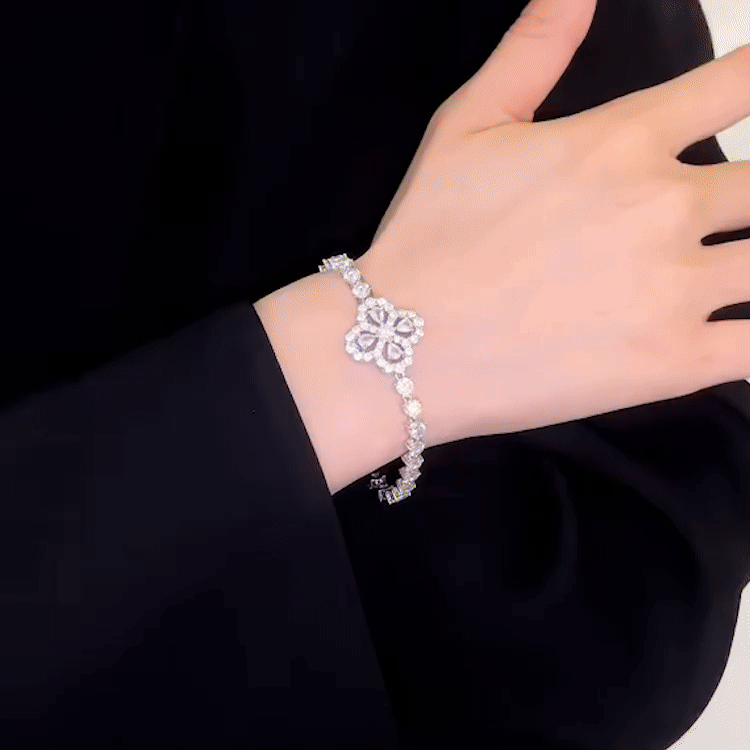 Moissanite Four Leaf Clover Bracelet - Free gift box. GRA certified