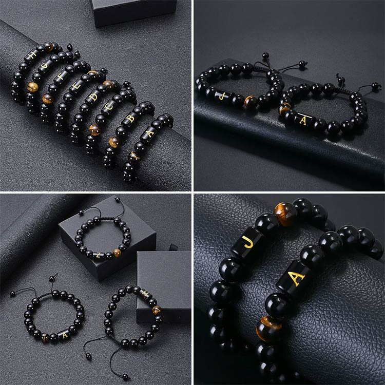 Best personalized gift - Black Onyx 26 Alphabet Adjustable Bracelet - Successful career and good health - Free gift box