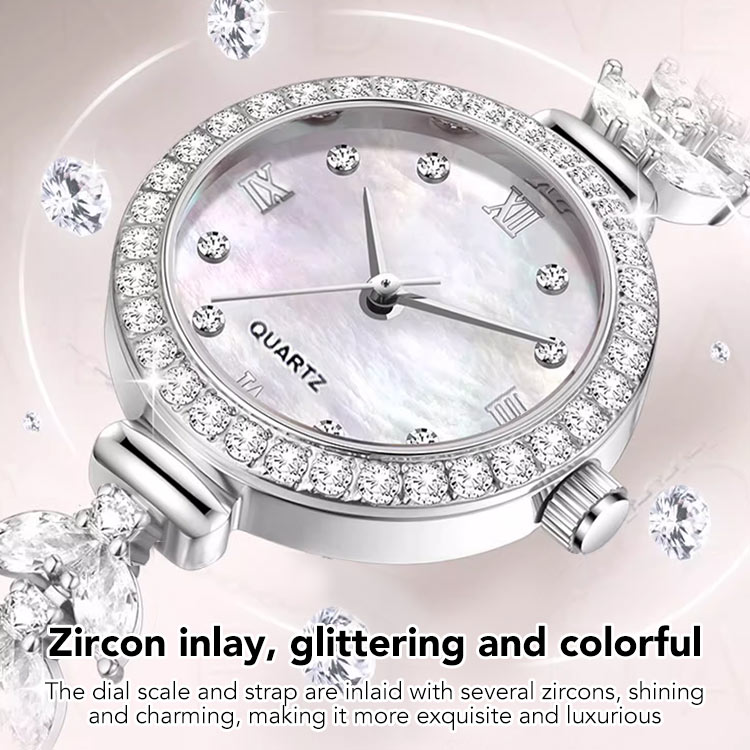 One-year warranty-Diamond-encrusted mermaid bone watch-Bracelet length adjustable