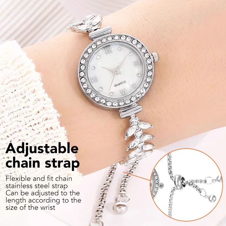 One-year warranty-Diamond-encrusted mermaid bone watch-Bracelet length adjustable